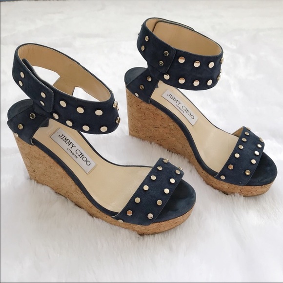 Jimmy Choo | Nelly Studded Wedge In Navy Size 6.5 - Picture 6 of 8